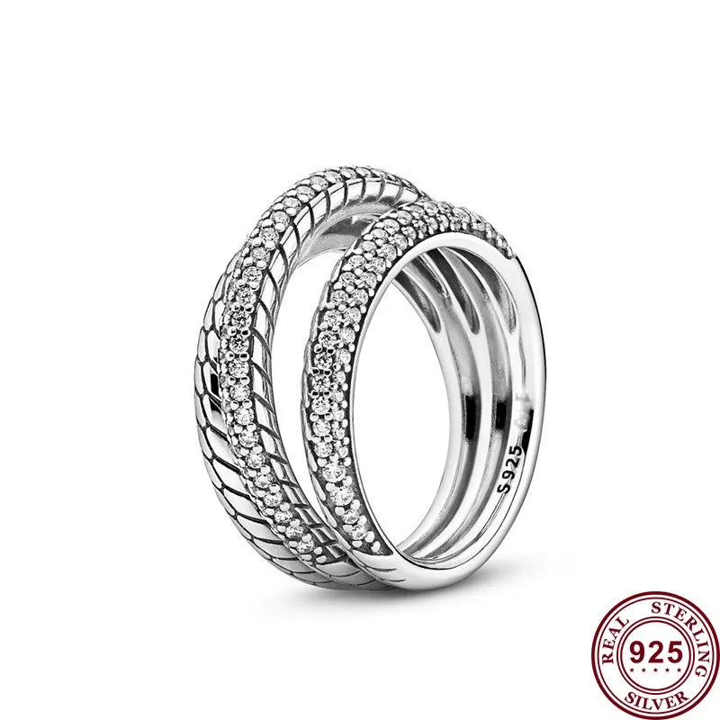 Pandora Authentic 925 Sterling Silver Glittering Spiral Vintage Bow Women's Logo Princess Ring Wedding Anniversary DIY Charm Jewelry