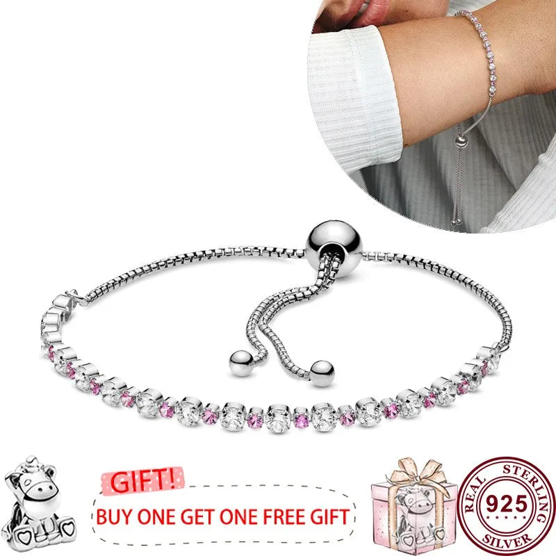 Pandora Hot selling 925 Sterling Silver Sparkling Butterfly Original Women's Sliding Tennis Bracelet DIY Fashion Wedding Charm Jewelry