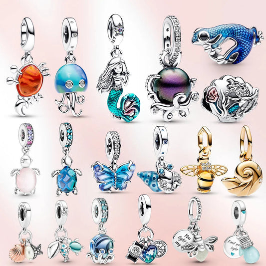 Pandora New Charm 925 Sterling Silver Murloc Bead Crab Black Pearl Pendant Murano Turtle Fit Original Pandora Bracelet Women Love Gift