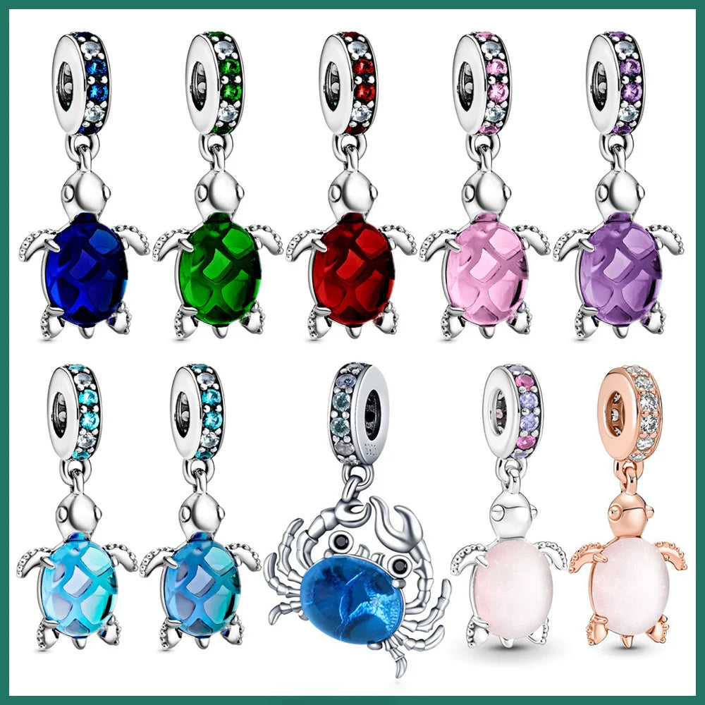 Pandora New In Summer Collection Hot Selling Ocean World Colorful Stone Turtle Charms Beads 925 Sterling Silver Jewelry DIY Accessories