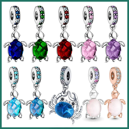 Pandora New In Summer Collection Hot Selling Ocean World Colorful Stone Turtle Charms Beads 925 Sterling Silver Jewelry DIY Accessories