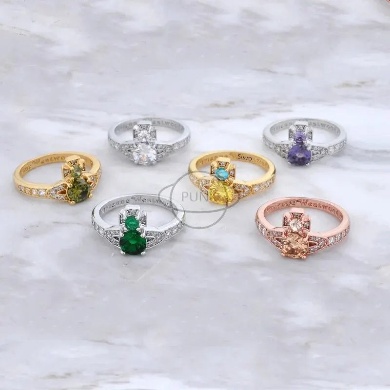 Vivienne Westwood Full Zirconia Star Tracker Ring Women's Trendy Ins Flashing Ring Similar To Royalty Worn By Celebrities