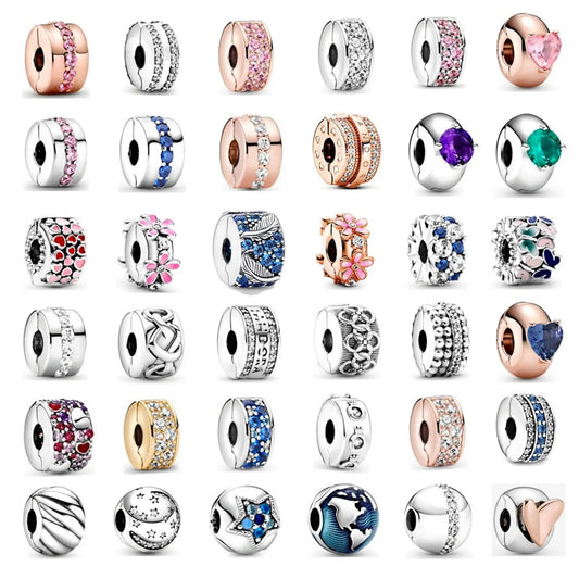 Pandora 925 Sterling Silver Classic Flowers Love Charm Clip Fit Original Pandora Bracelet Beads Pendant Colorful Women Jewelry DIY Gift
