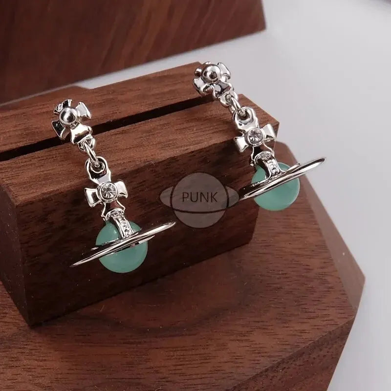 Vivienne Westwood Old Version 6mm Beads 3D Planet Earrings Small Delicate Hoop Earrings For Women Elegant Fashionable Jewelry