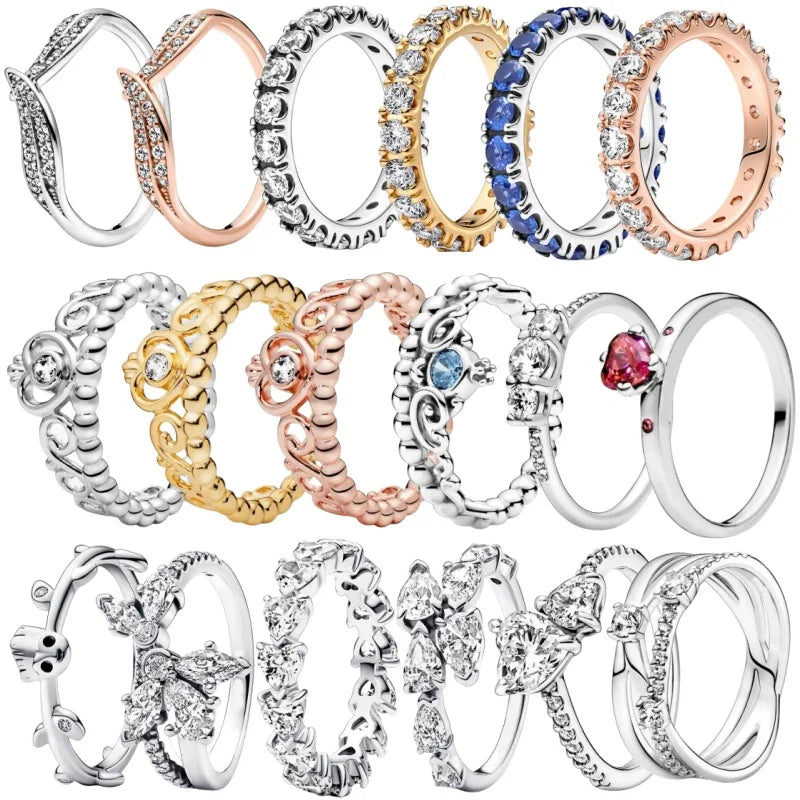 Pandora New Crown Love Silver Plated 925 Ring Fashion Series Charming Women's Engagement Ring Party Event Jewelry Gift