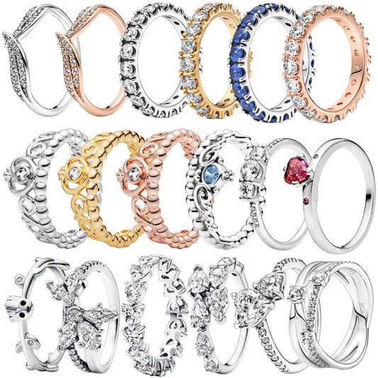 Pandora New Crown Love Silver Plated 925 Ring Fashion Series Charming Women's Engagement Ring Party Event Jewelry Gift