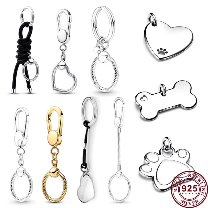 New Hot 925 Silver Backpack Heart Shaped Key Chain Pet Collar Pendant Women's Jewelry Wedding High Quality Diy Charm Jewelry
