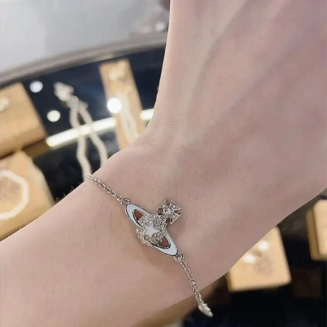 Vivienne Westwood New Blue Enamel Star Saturn Bracelet Women's Niche Luxury Planet Jewelry Qixi Festival Gift