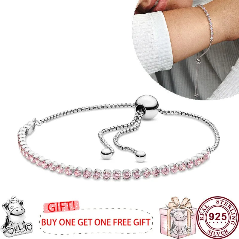 Pandora Hot selling 925 Sterling Silver Sparkling Butterfly Original Women's Sliding Tennis Bracelet DIY Fashion Wedding Charm Jewelry