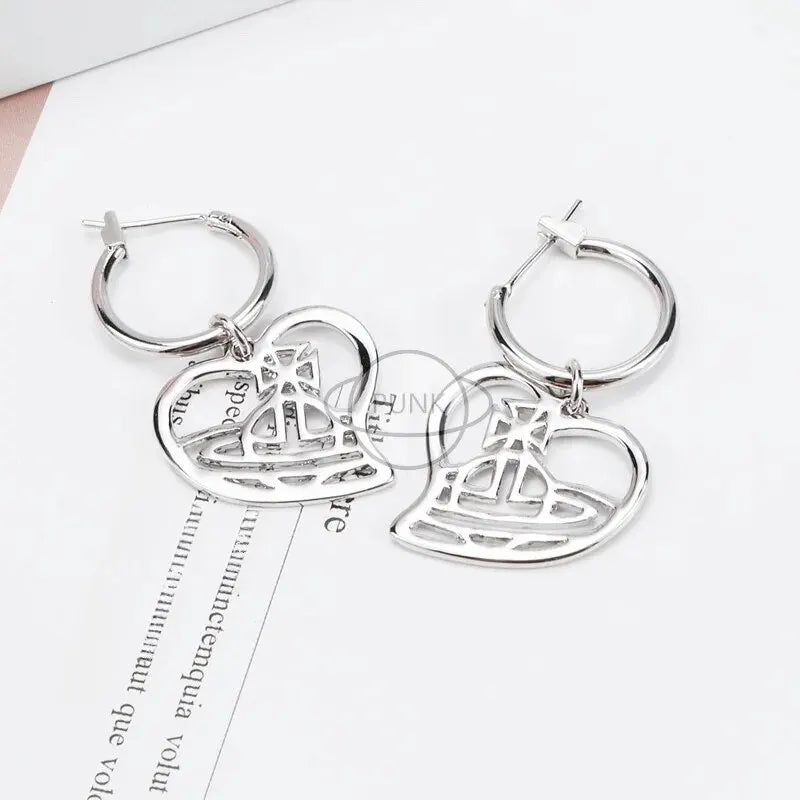 Vivienne Hollow Line Heart Uranus Earrings Simple Elegant Style Women's Fashion Hoops Easy To Wear Remove Split Ring Design