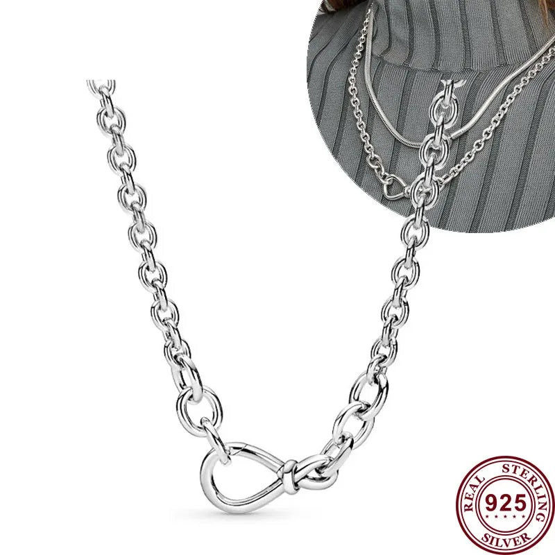 Pandora Hot Selling 925 Sterling Silver Classic Love Heart Snake Shaped Original Women's Logo Necklace For Fashionable DIY Charm Jewelry