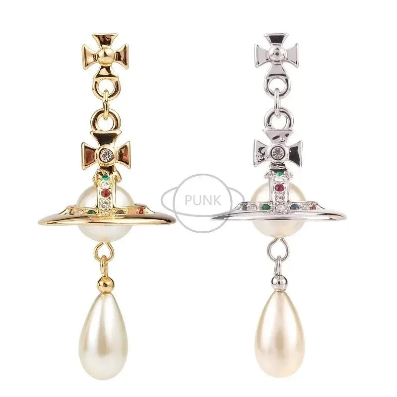 Vivienne Westwwod Luxury Pearl Hoop Earrings 3D Star Perl Earrings Women's Earring Anti-allergy Perl Jewelry