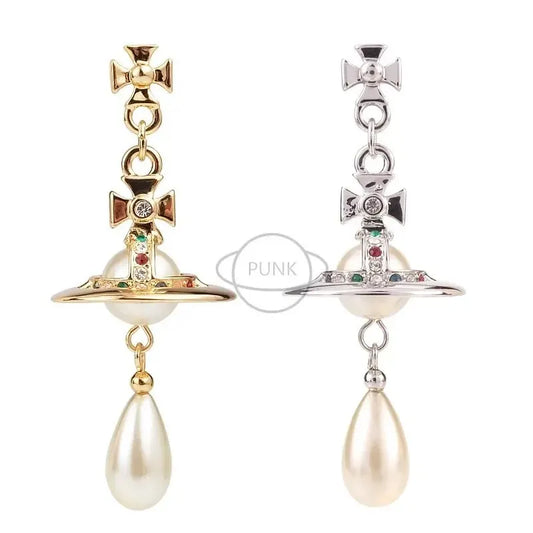 Vivienne Westwwod Luxury Pearl Hoop Earrings 3D Star Perl Earrings Women's Earring Anti-allergy Perl Jewelry
