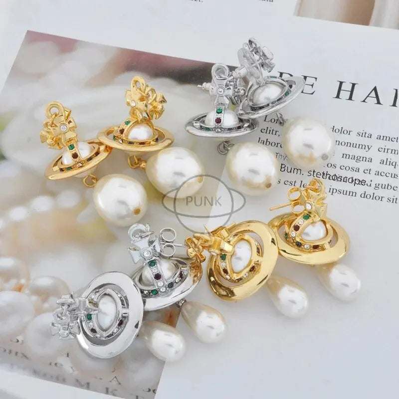 Vivienne Westwwod Luxury Pearl Hoop Earrings 3D Star Perl Earrings Women's Earring Anti-allergy Perl Jewelry