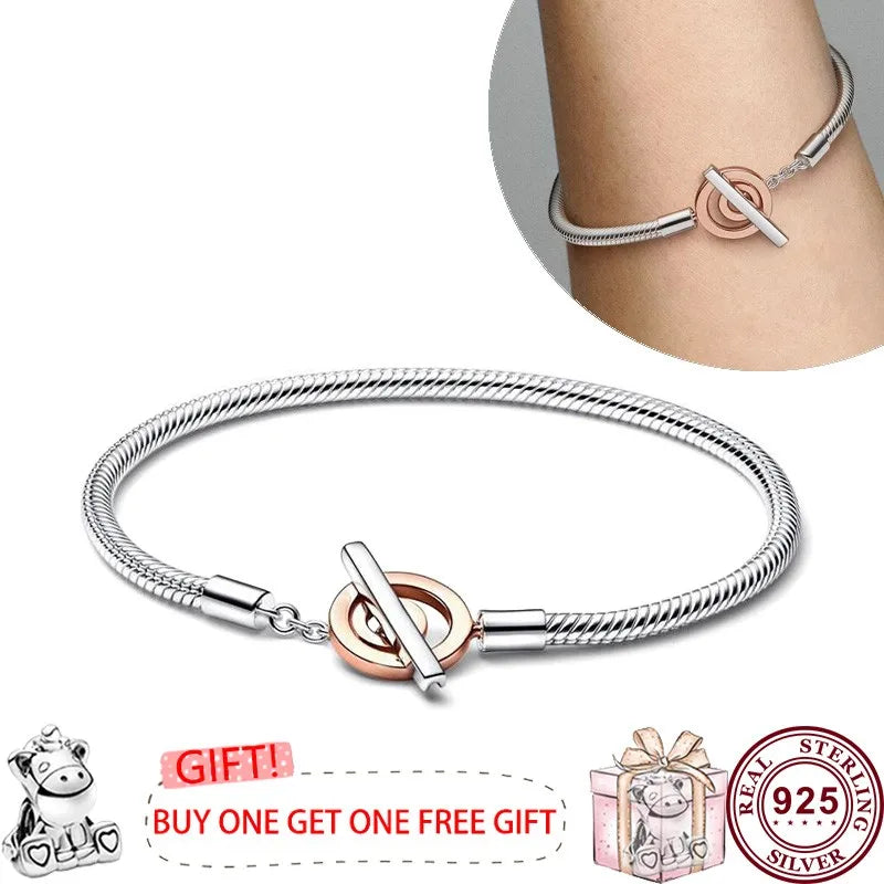 Pandora New Hot 925 Silver Signature Series Lucky Asymmetric Star Women's Original Love Heart T-Sign Bracelet Wedding DIY Charm Jewelry