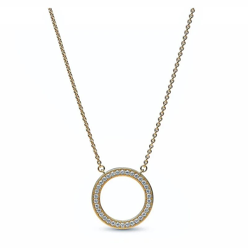 Pandora New 925 Silver Women's ME Gold Pearl Double Chain Creative Circle Pendant Necklace Women's Holiday High Quality Gift