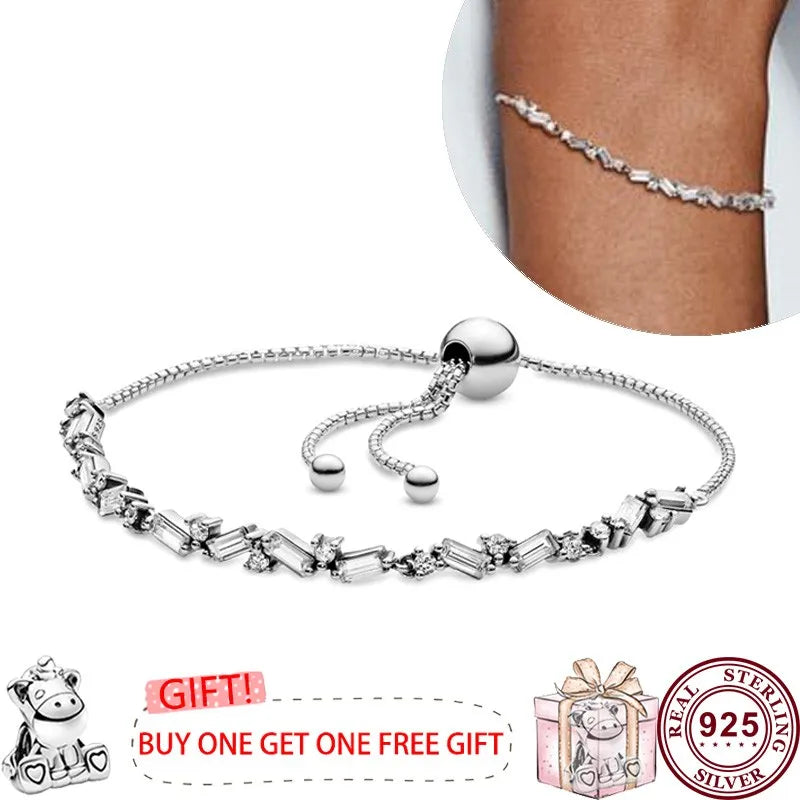 Pandora Hot selling 925 Sterling Silver Sparkling Butterfly Original Women's Sliding Tennis Bracelet DIY Fashion Wedding Charm Jewelry