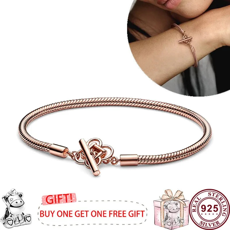 Pandora New Hot 925 Silver Signature Series Lucky Asymmetric Star Women's Original Love Heart T-Sign Bracelet Wedding DIY Charm Jewelry