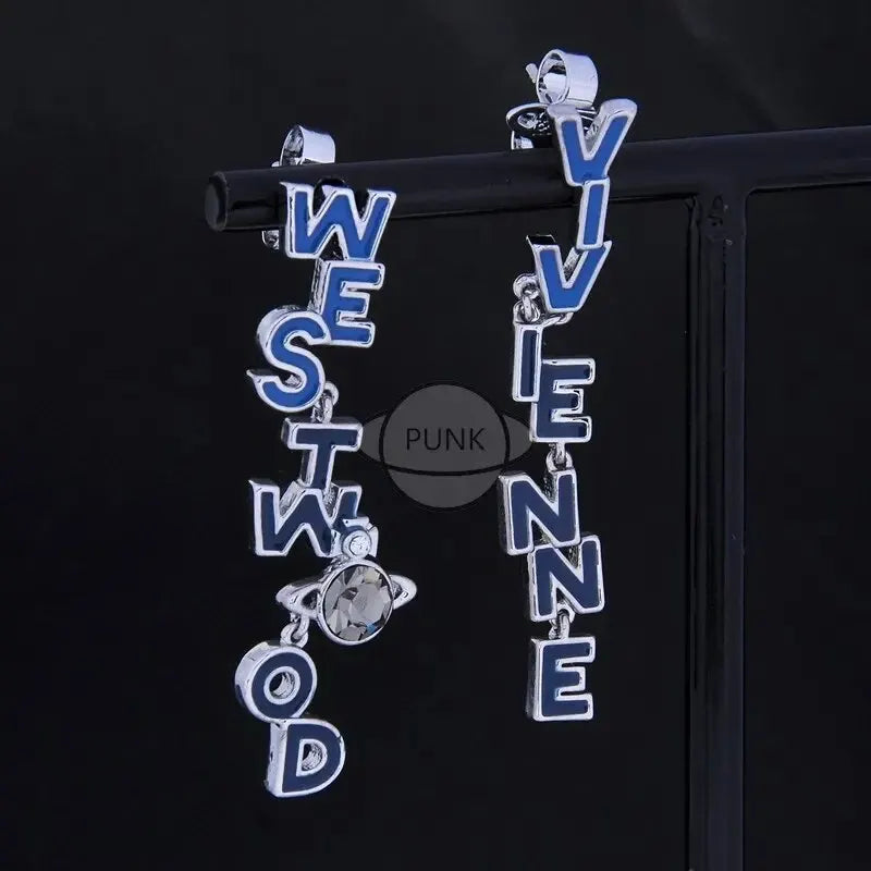 Vivienne Westwood  Full Drill Baked Paint Asymmetric Letter Hoop Earrings Nana Punk Alien Element Fashionable Jewelry For Women