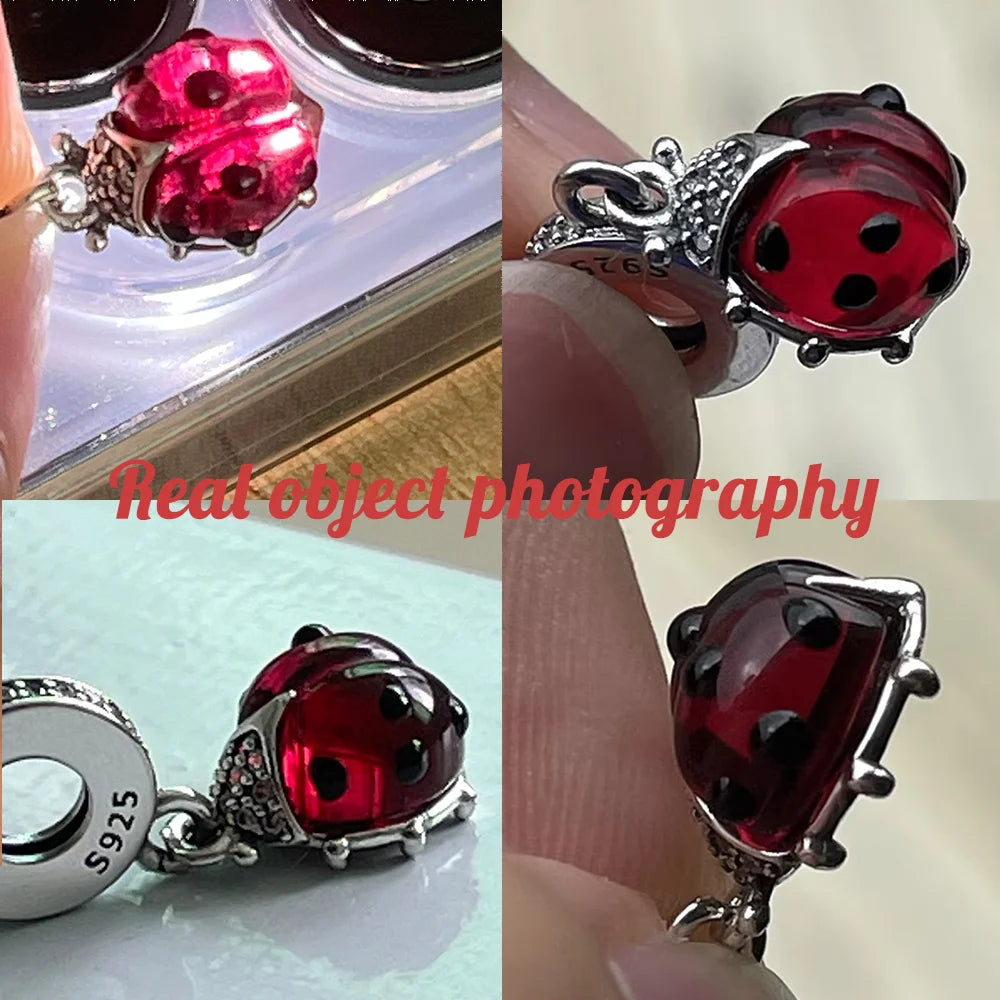 Pandora Red Ladybird Murano Glass 925 Silver Dangle Charm Fit Pandora Original Bracelet Women Pendant Jewelry Gift