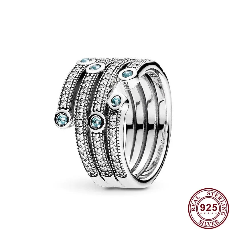 Pandora Authentic 925 Sterling Silver Glittering Spiral Vintage Bow Women's Logo Princess Ring Wedding Anniversary DIY Charm Jewelry