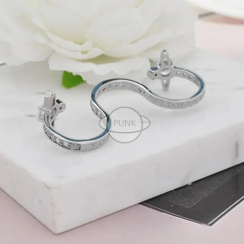 Vivienne Double Zircon S-shaped Ring Punk Style Unique Celebrity High-end Feel West Taylor After White Ring