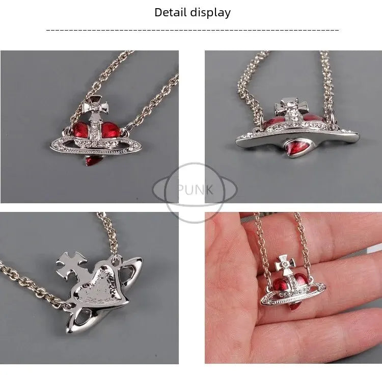 Vivienne Westwood Wine Red Heart Bracelet Nana Punk European American Style Rhinestone Embellished Tin Star Hand Jewelry