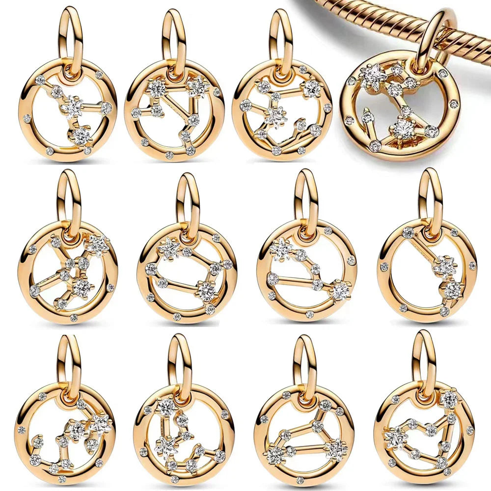 Pandora 2023 Summer New In Me Constellation Series Mini Charm Beads Fit Original Pandora Bracelet&Necklace Ring Earings DIY Jewelry