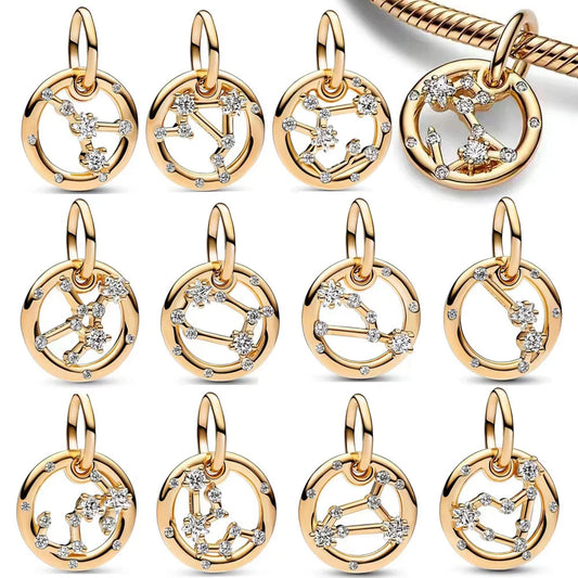 Pandora 2023 Summer New In Me Constellation Series Mini Charm Beads Fit Original Pandora Bracelet&Necklace Ring Earings DIY Jewelry