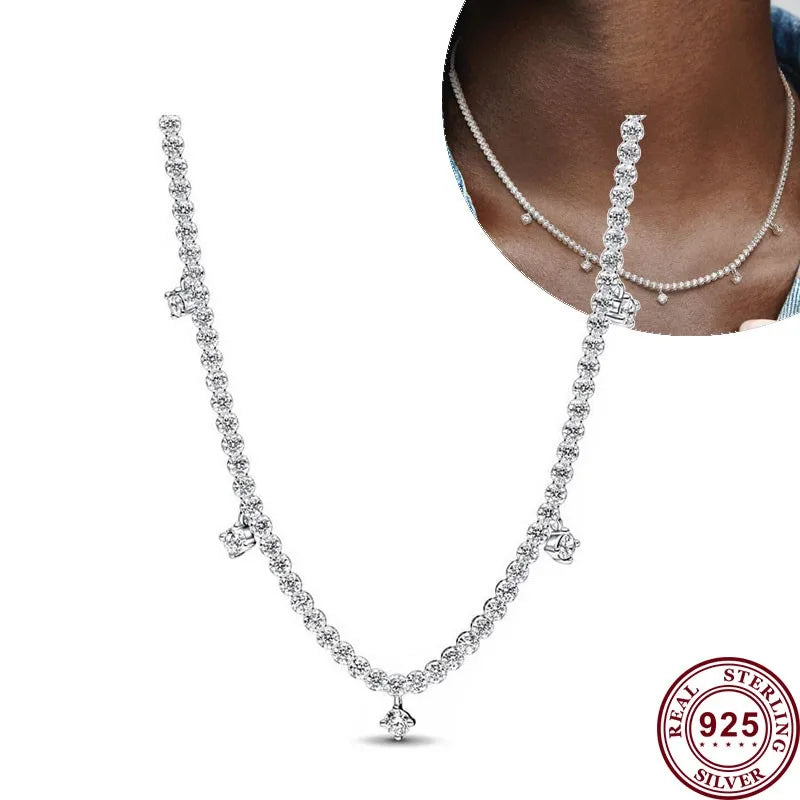 Pandora Hot Selling 925 Sterling Silver Classic Love Heart Snake Shaped Original Women's Logo Necklace For Fashionable DIY Charm Jewelry