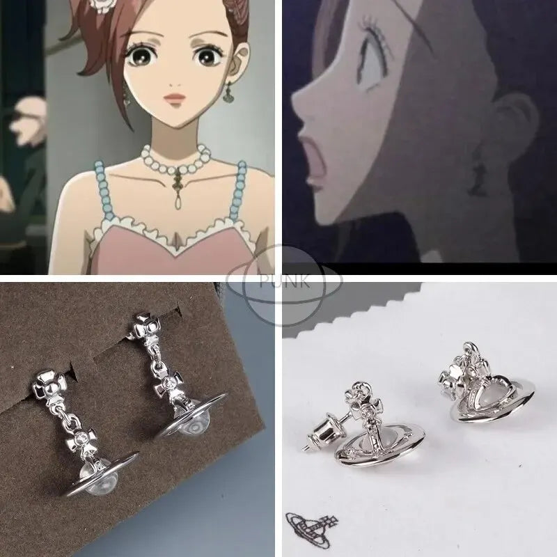 Vivienne Westwood Old Version 6mm Beads 3D Planet Earrings Small Delicate Hoop Earrings For Women Elegant Fashionable Jewelry