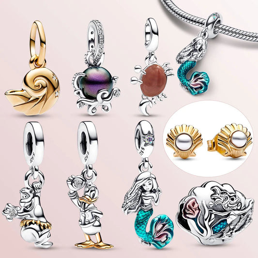 Pandora New The Little Mermaid Ariel Shell Charms For Women Fit Original PANDORA Bracelet Pendant For Necklace DIY Jewellry Friend Gifts