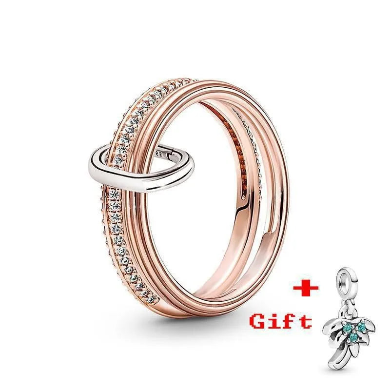 Pandora New Hot 925 Silver Lucky Bottle Cap Happy Smiling Face Peach Heart Women's Logo Combination Ring High Quality DIY Charm Jewelry