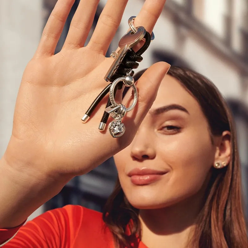 New Hot 925 Silver Backpack Heart Shaped Key Chain Pet Collar Pendant Women's Jewelry Wedding High Quality Diy Charm Jewelry