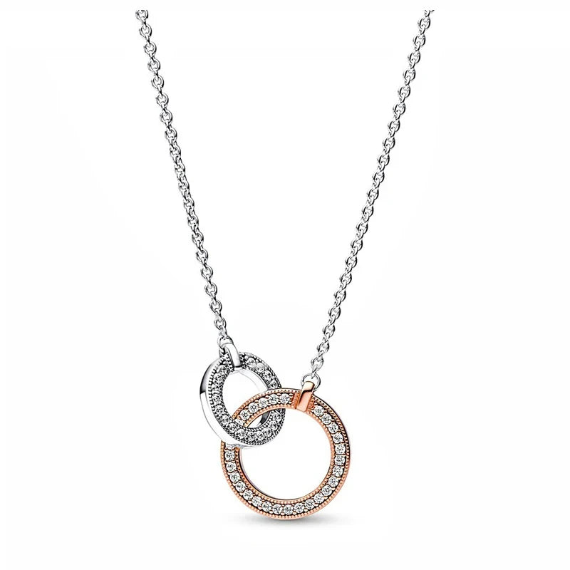Pandora New 925 Silver Women's ME Gold Pearl Double Chain Creative Circle Pendant Necklace Women's Holiday High Quality Gift