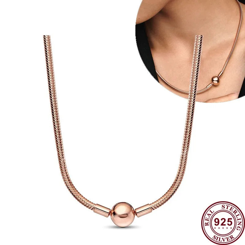 Pandora Hot Selling 925 Sterling Silver Classic Love Heart Snake Shaped Original Women's Logo Necklace For Fashionable DIY Charm Jewelry