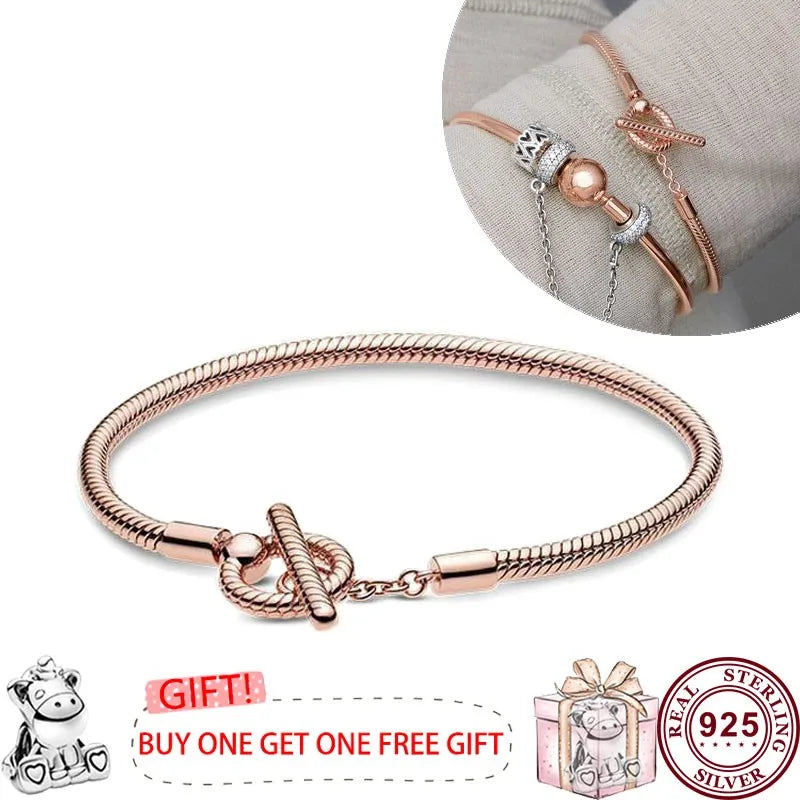 Pandora New Hot 925 Silver Signature Series Lucky Asymmetric Star Women's Original Love Heart T-Sign Bracelet Wedding DIY Charm Jewelry