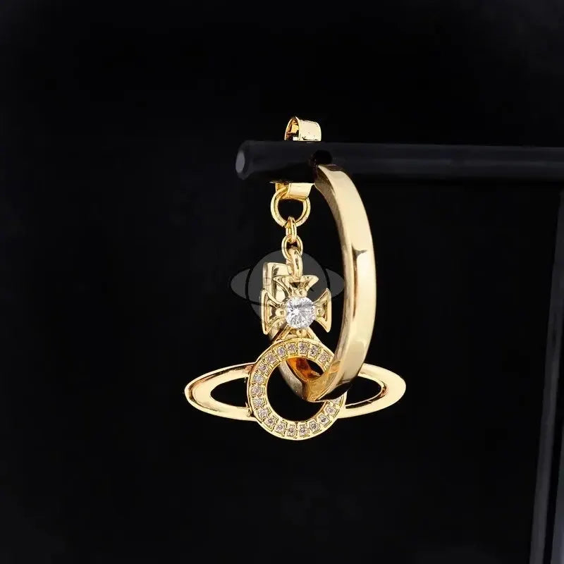 vivienne westwood saturn orb Starry Sky Lovers Western Space Poster Ring Sparkling Crystals High-end Feel Hoop Earrings Trendy Accessory